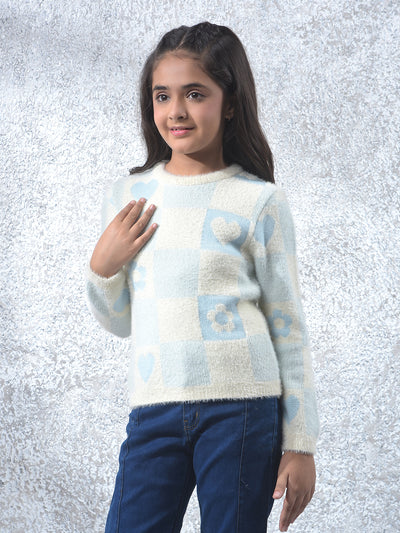 Blue Graphic Print Knitted Sweater