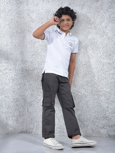 Static Grid White Polo Neck T-Shirt