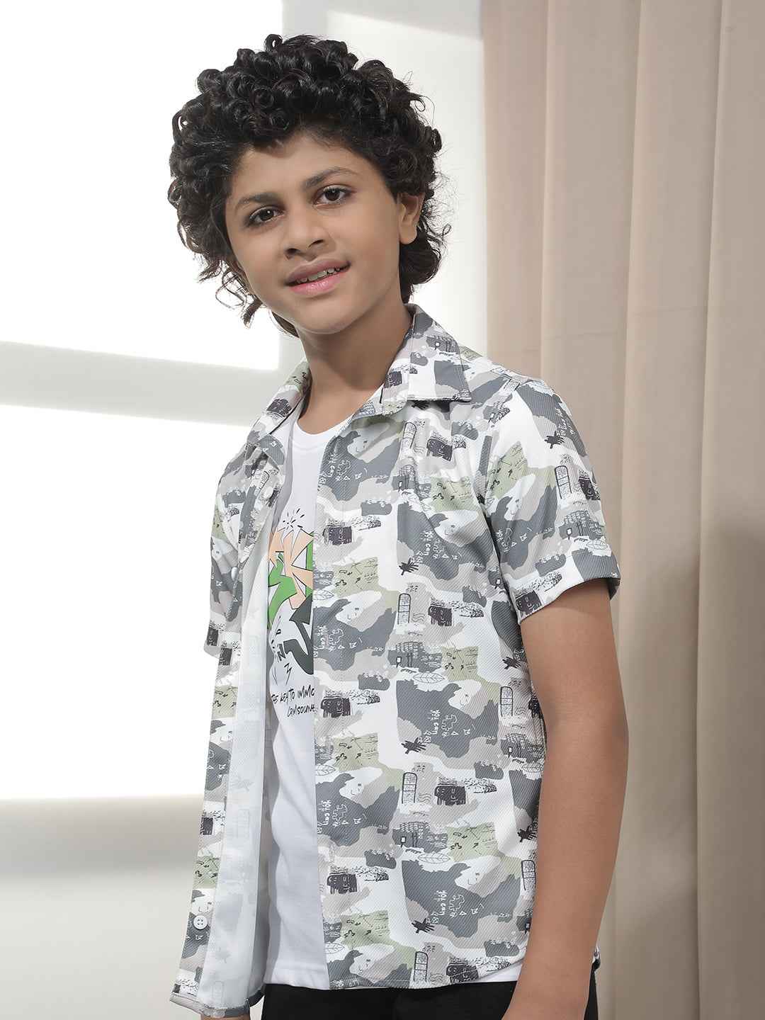 Olive Printed Shirt With Tshirt