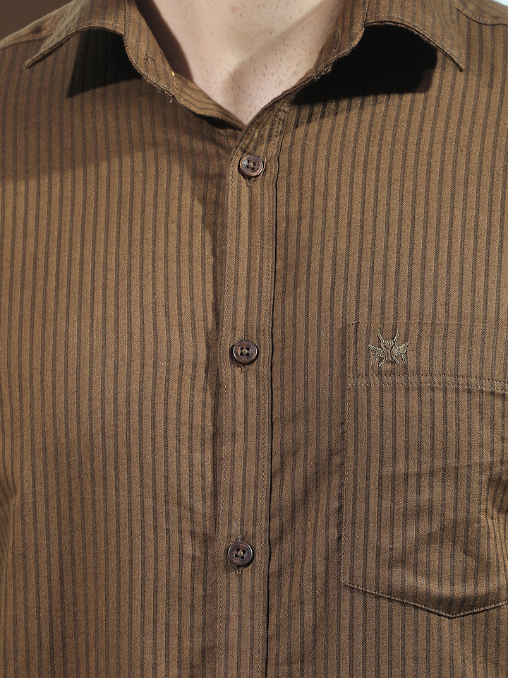 Brown Verical Stripes Shirt