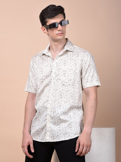 Beige Floral Print 100% Cotton Shirt