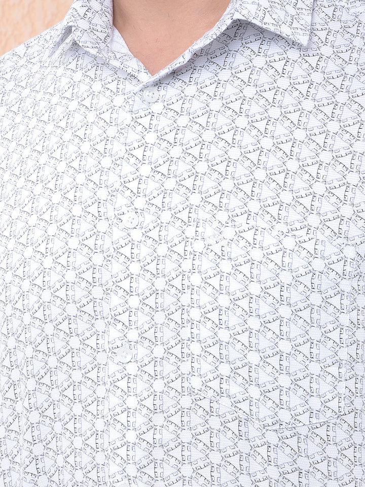 White Geo Motif Casual Shirt