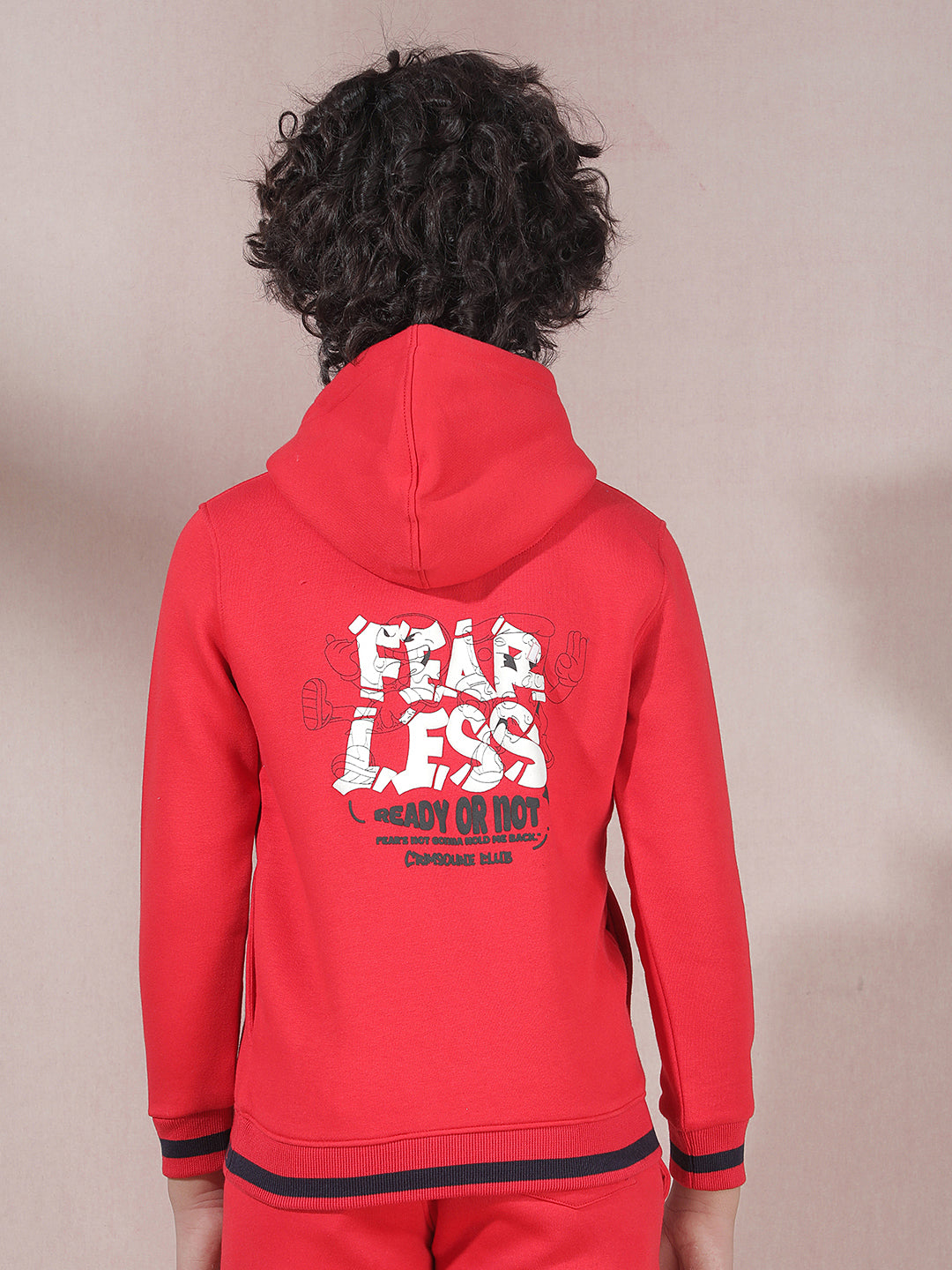 Red Typographic Print Hooded Neck Sweatshirt