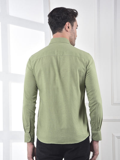 Green Linen Blend Casual Shirt