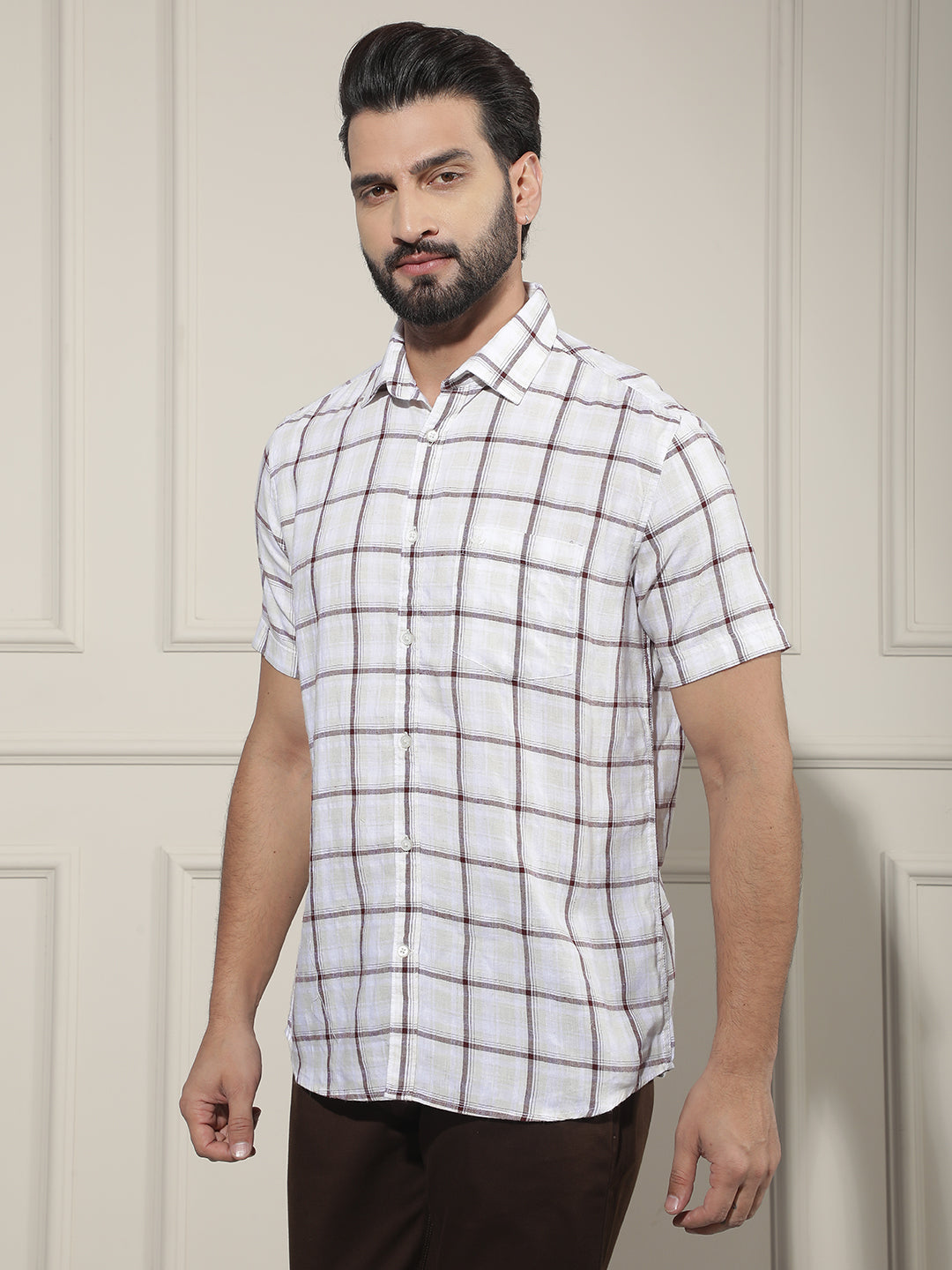 Purple Checked Linen Shirt