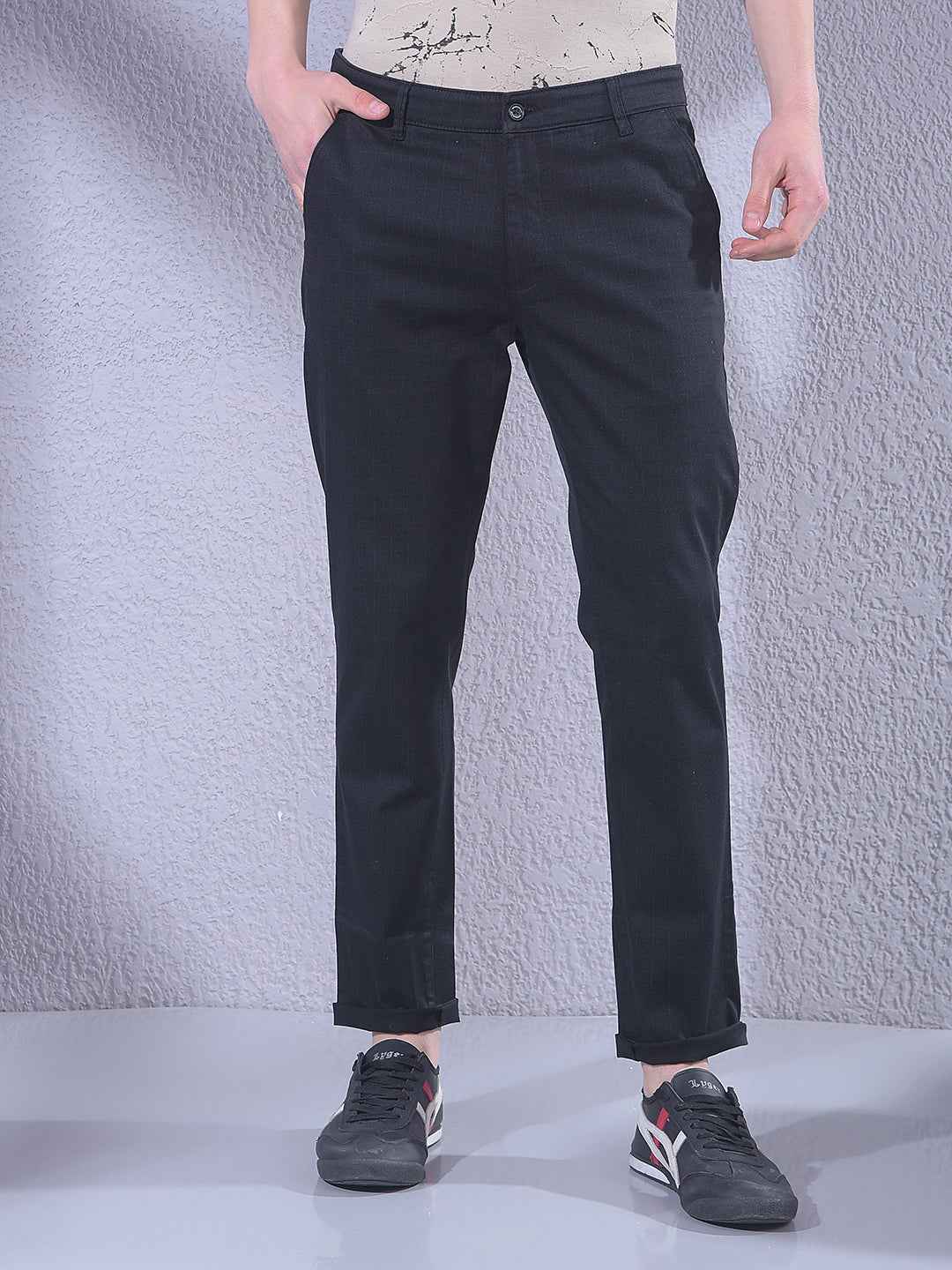 Black Grid Check Trousers