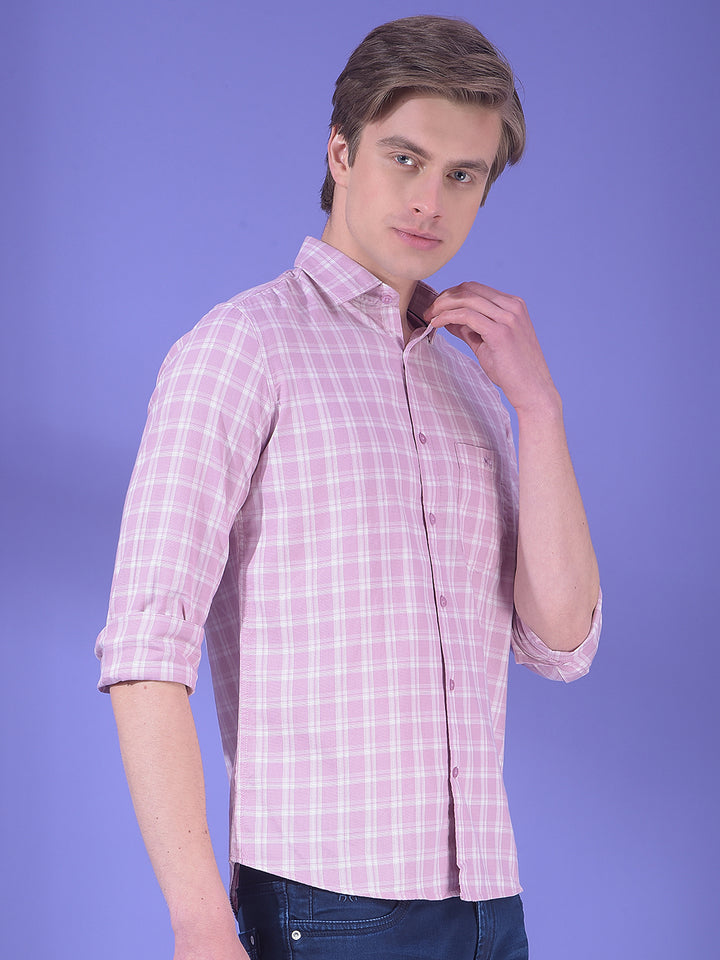 Pink Checked 100% Cotton Button-Down Collar Shirt