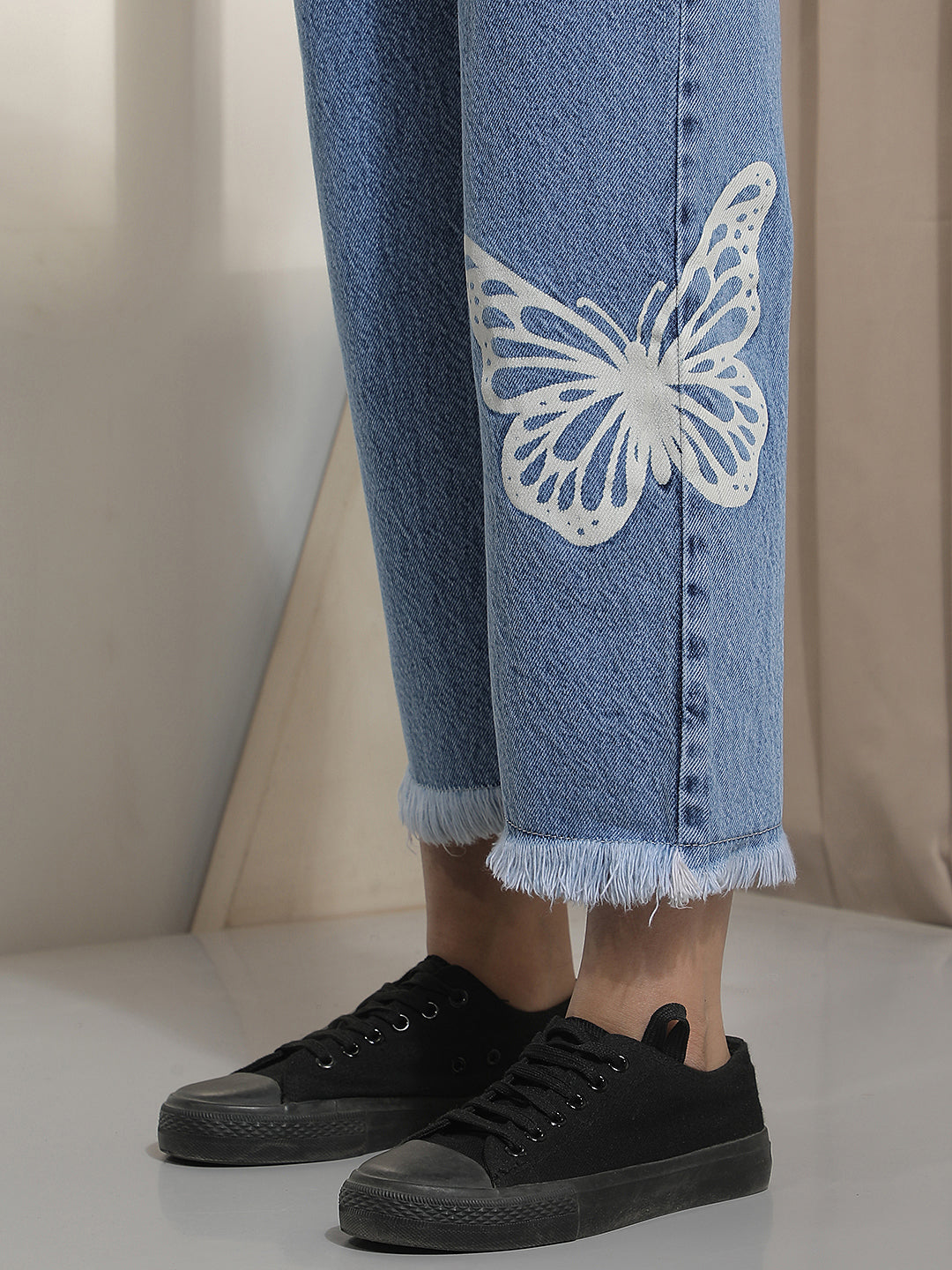 Blue Graphic Print 100% cotton Wide Leg Jeans