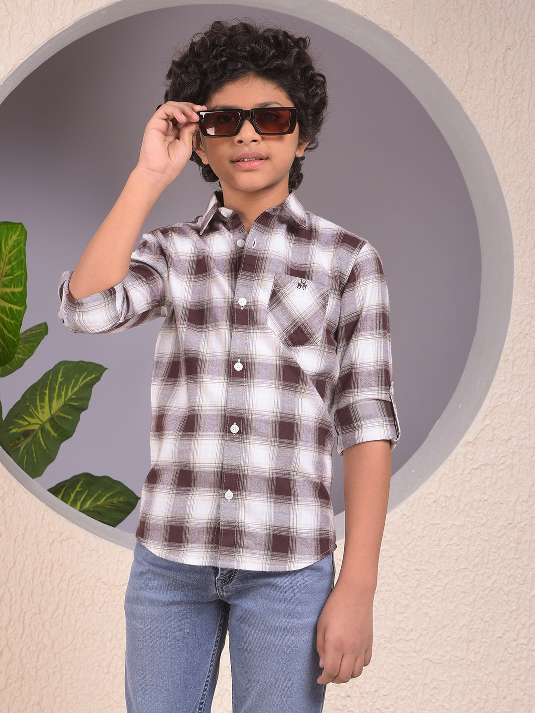 Brown Checked 100% Cotton Shirt