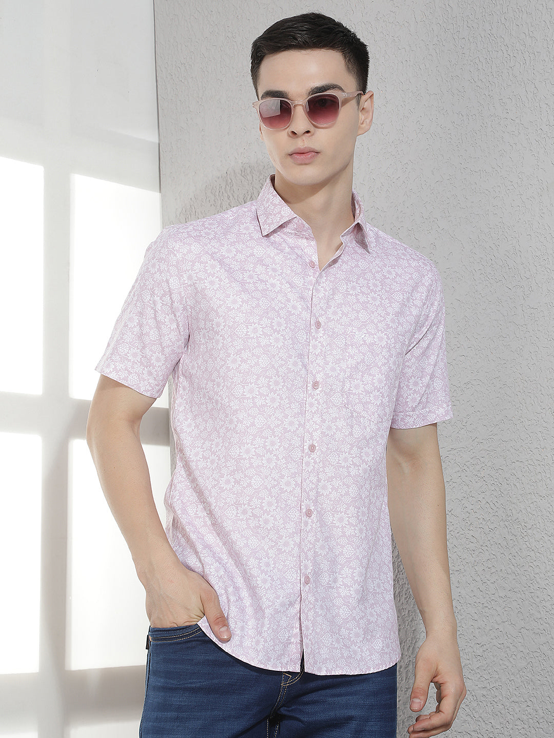 Pink Floral Print Modal Shirt