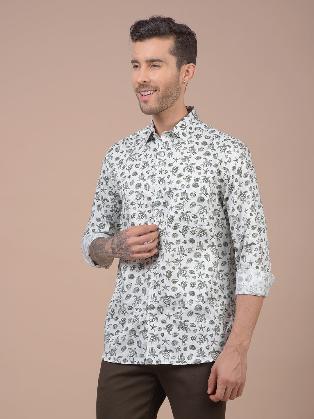 Green Printed 100% Cotton Shirt