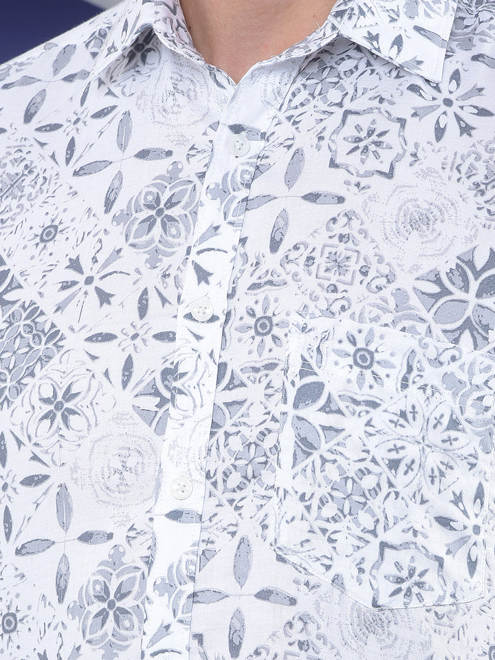 Grey Floral Printed 100% Cotton Shirt