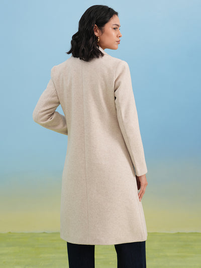 Beige Notched-Lapel Over-Coat