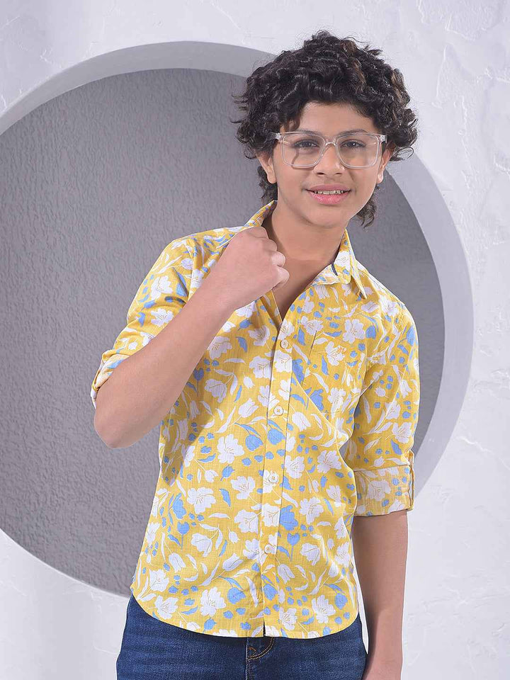 Yellow Floral Print 100% Cotton Shirt