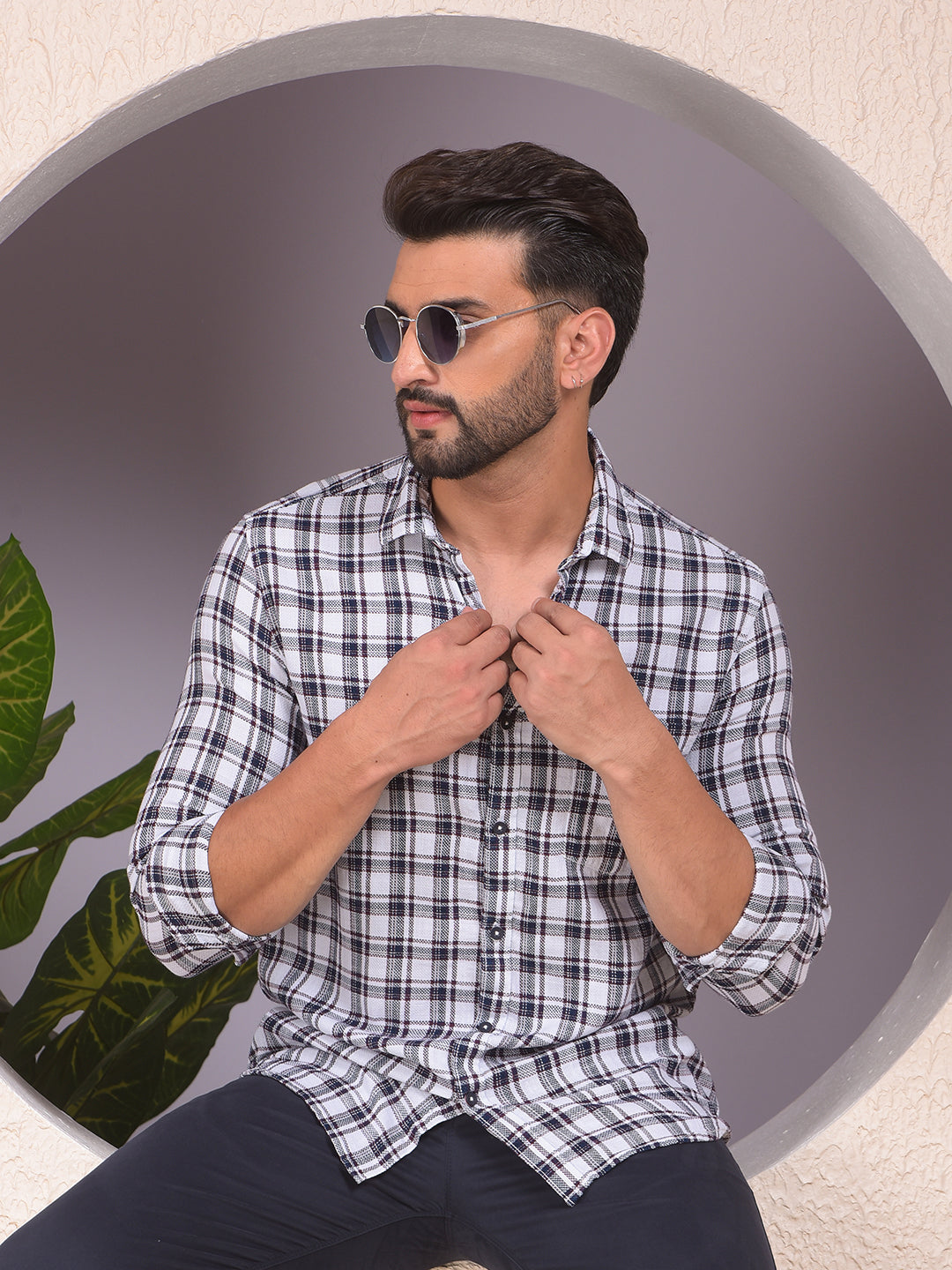 White Checked 100% Cotton Shirt