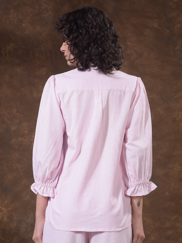 Structured Coral Pink Embroidered Shirt