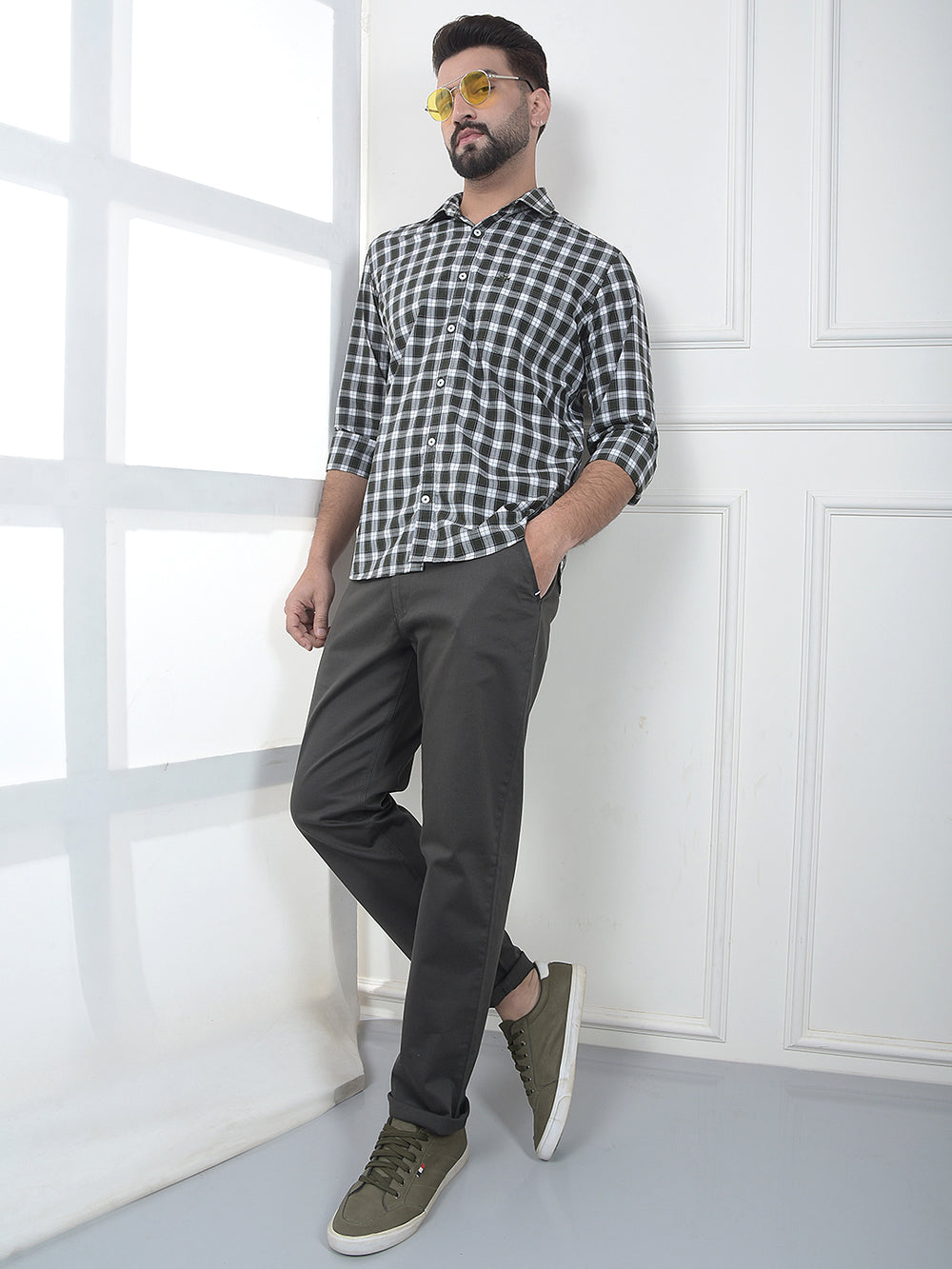 Olive Checked 100% Cotton Shirt