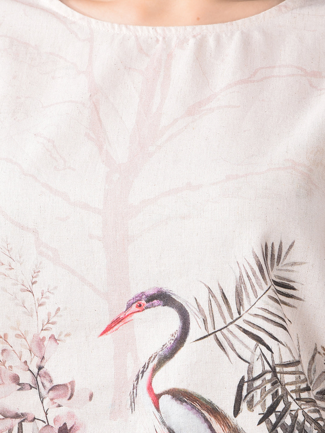 Peach Floral Print Linen Top