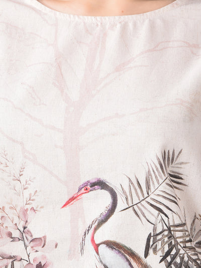 Peach Floral Print Linen Top