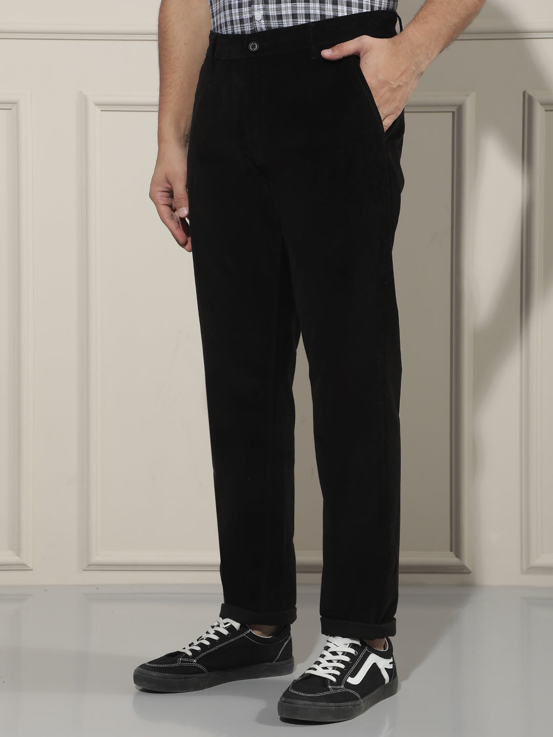 Luxe Obsidian Black Corduroy Trousers