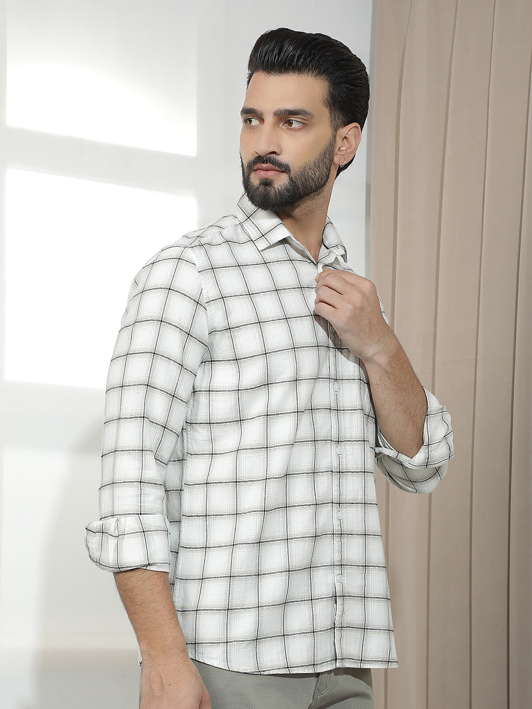White 100% Cotton Checked Shirt