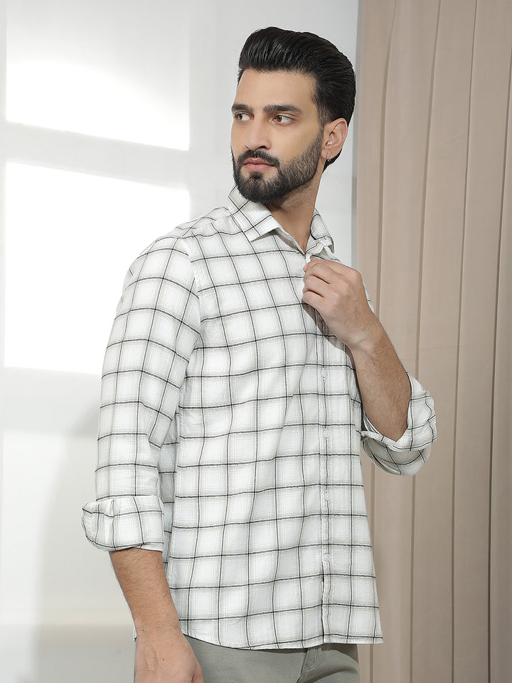 White 100% Cotton Checked Shirt