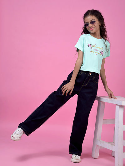 Green Graphic Print Cropped T-Shirt
