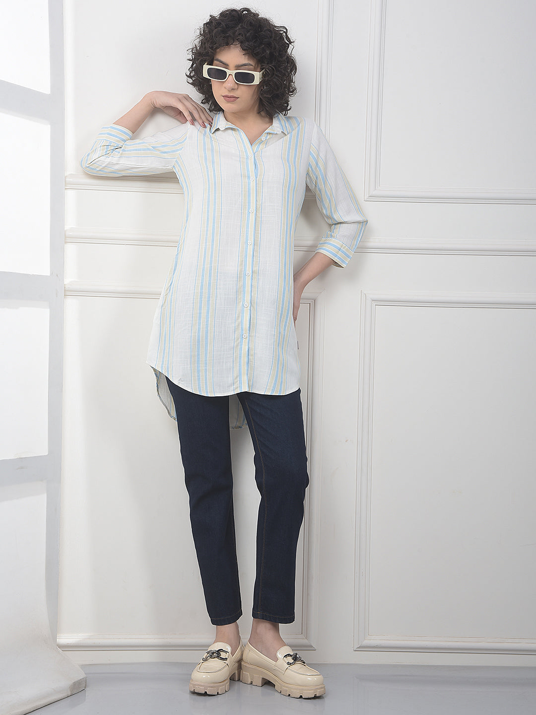Sky Blue Vertical Striped Shirt