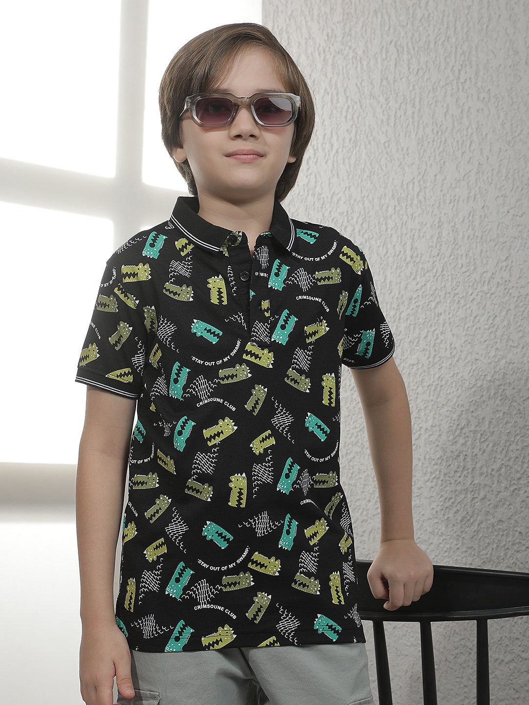 Black Abstract Print Polo T-Shirt