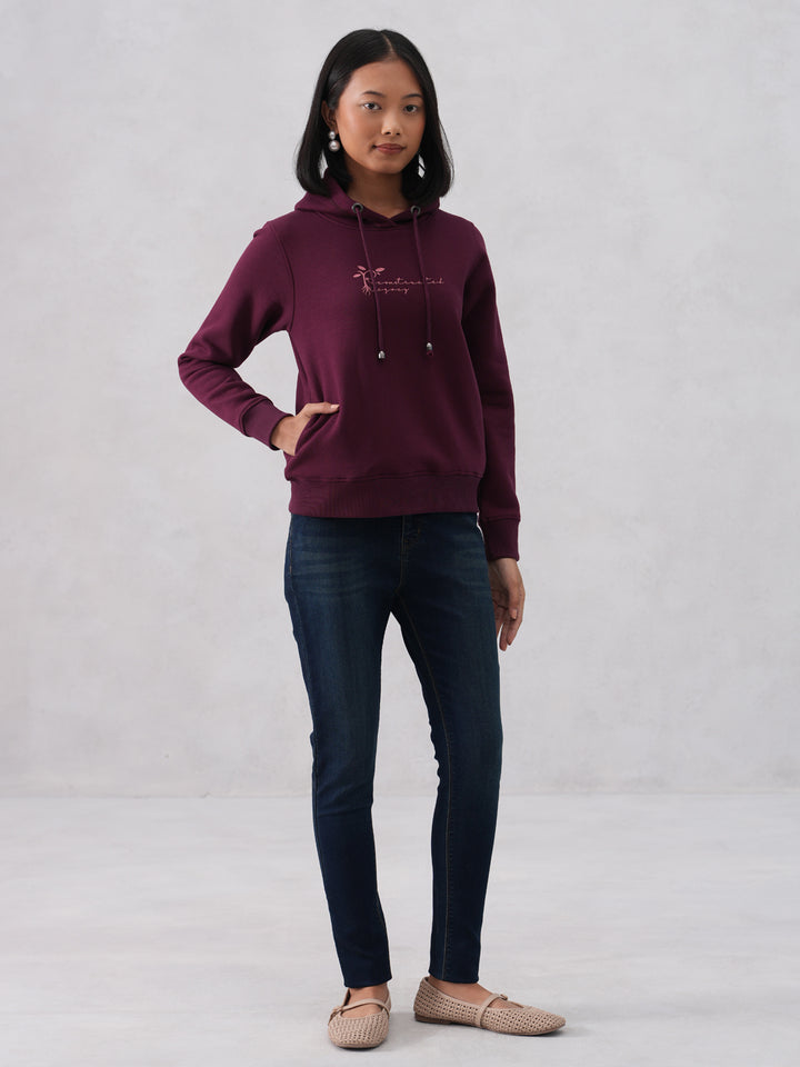 Wine Hooded Neck Sweatshirt