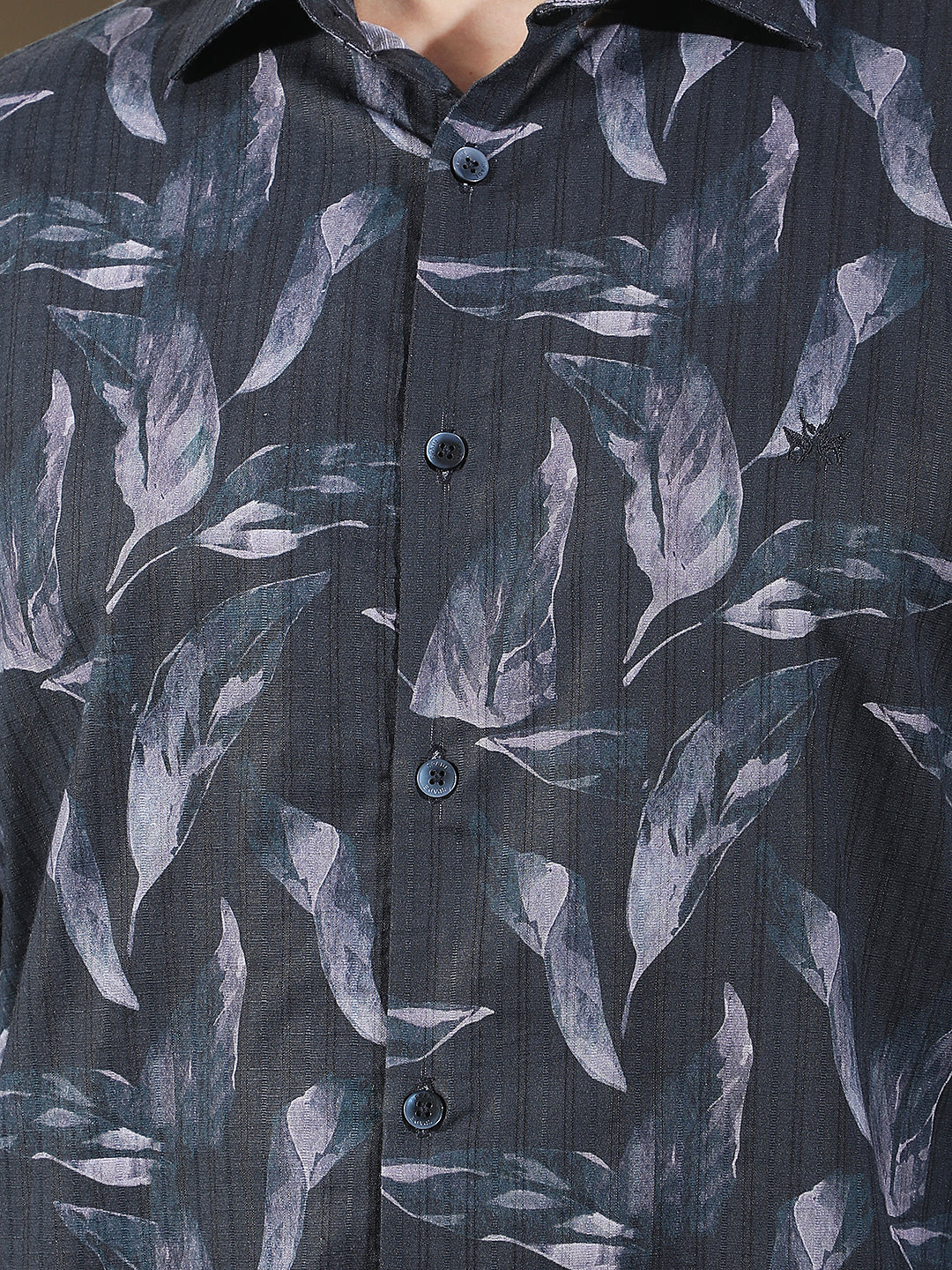 Navy Blue Floral Print Shirt