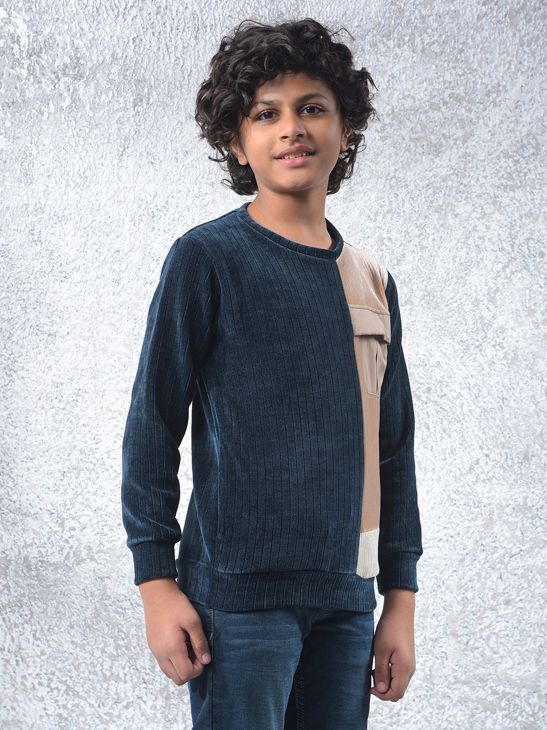 Navy Blue Color-Block Sweatshirt