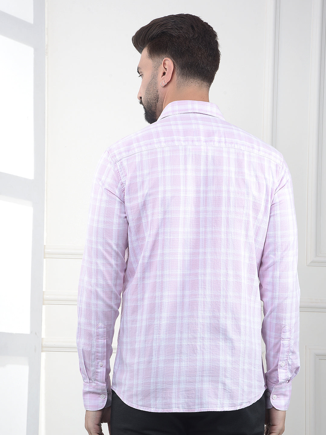 Casual Edit Pink Checked 100% Cotton Shirt