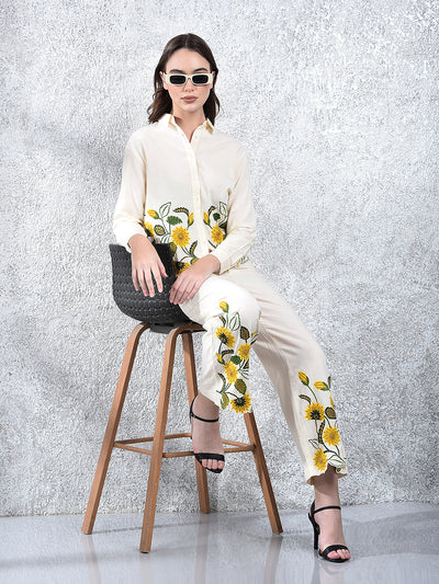 Cream Embroidered Co-Ord Set