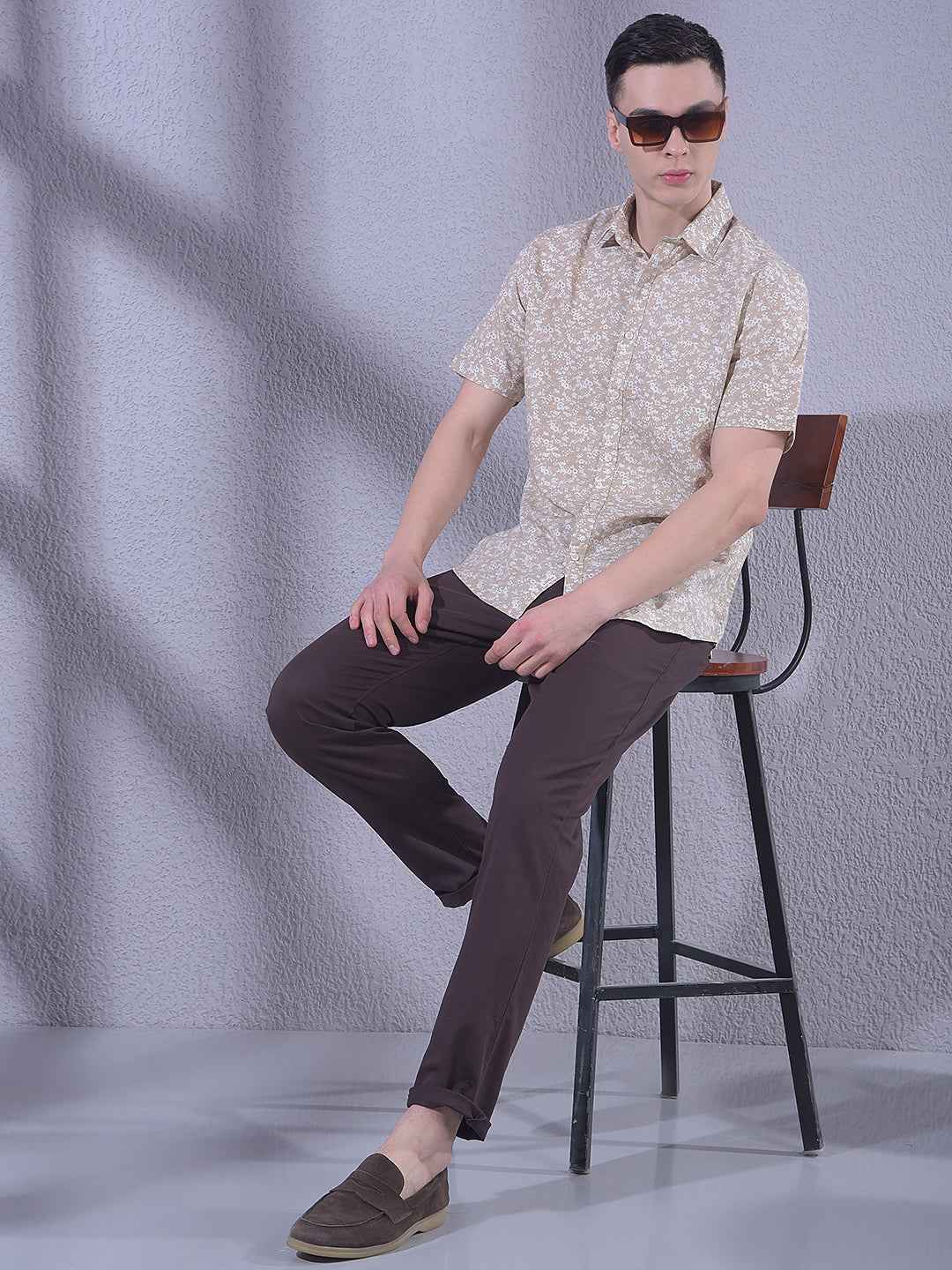 Tan Floral Print Shirt