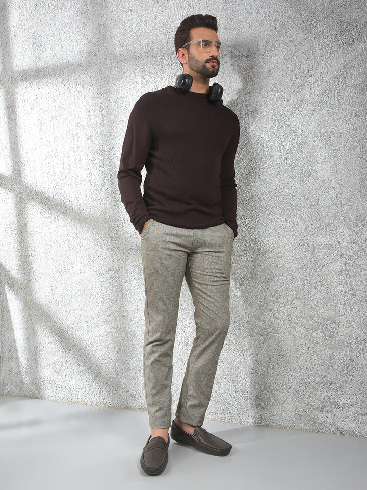 Tapered Fit Brown Jacquard Sweater