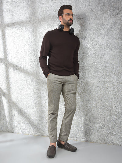 Tapered Fit Brown Jacquard Sweater