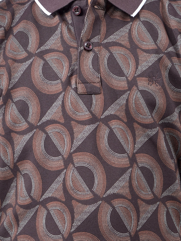 Brown Printed Polo Neck T-Shirt