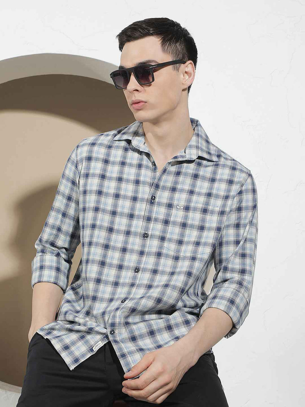 Blue Checked 100% Cotton Shirt