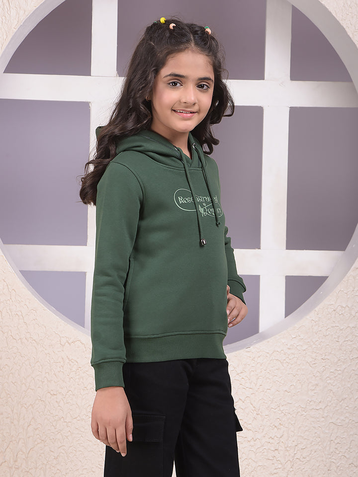 Green Typographic Print Hooded Neck Sweatshirt