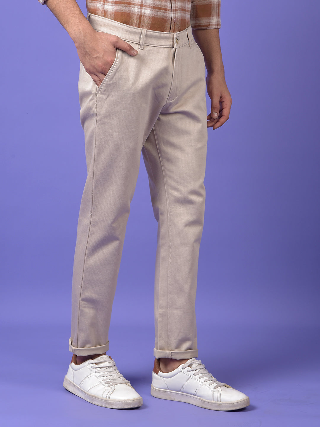 Beige Printed Trousers