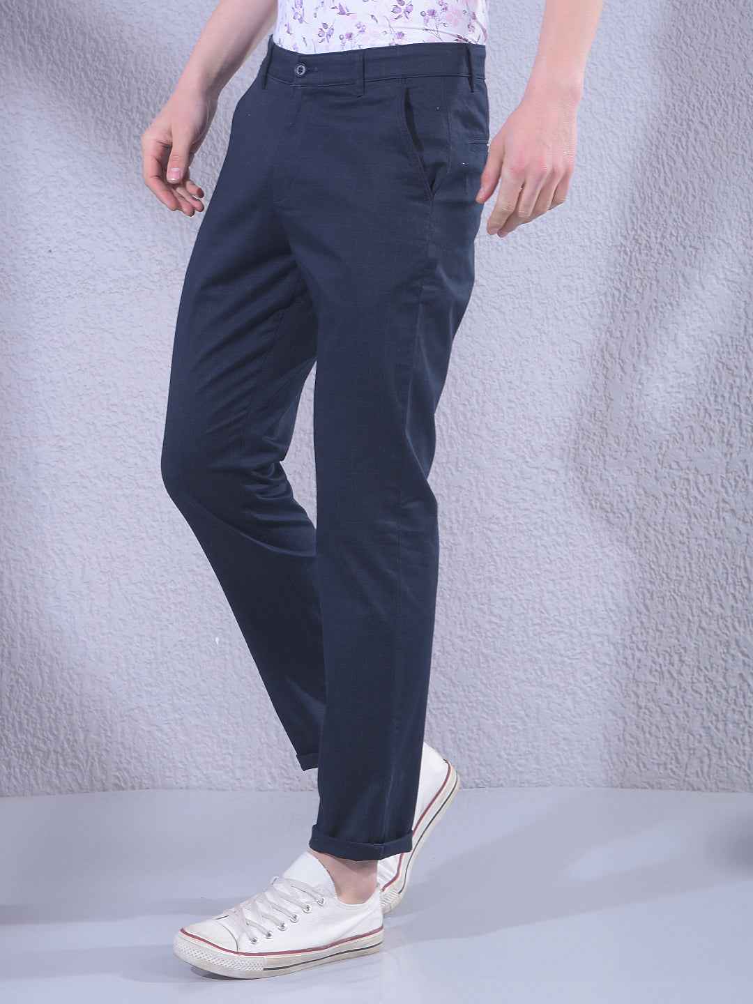 Navy Blue Checked Trousers