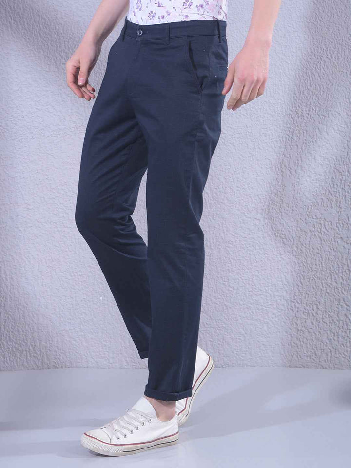 Navy Blue Checked Trousers