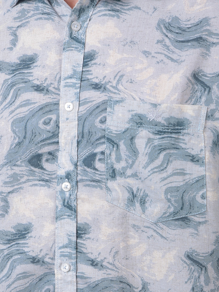Blue Printed Linen Shirt