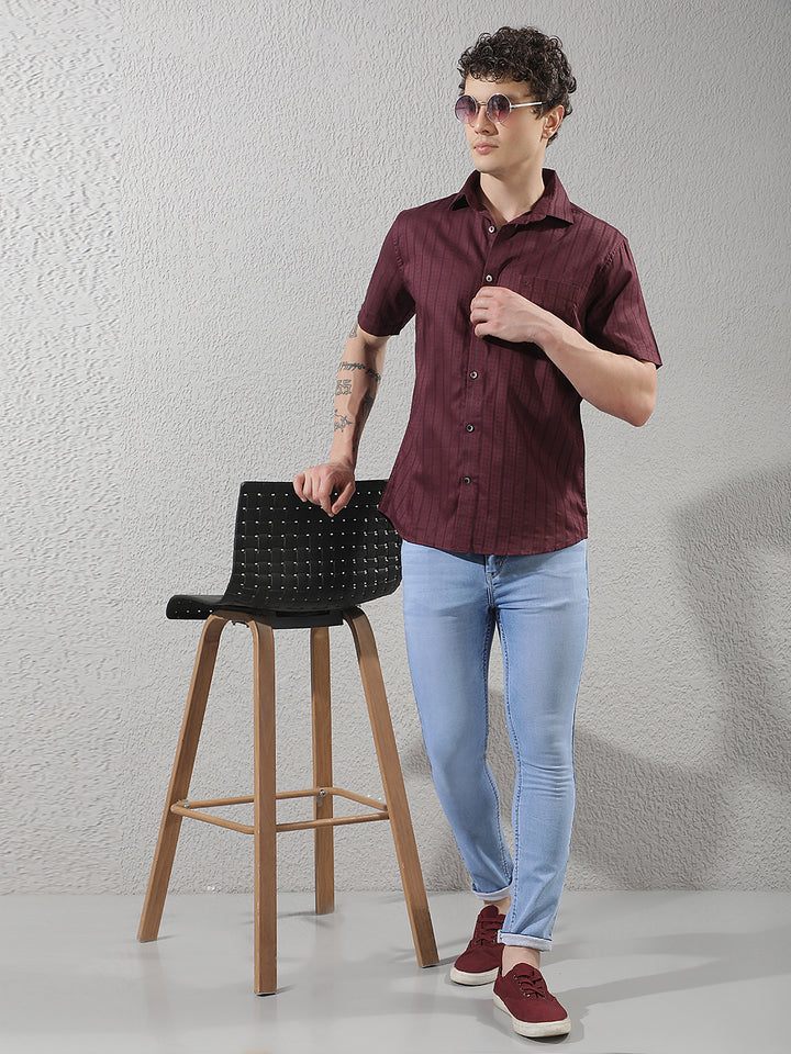 Maroon Vertical Stripes Shirt