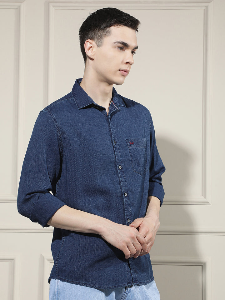 Navy Blue 100% Cotton Denim Shirt