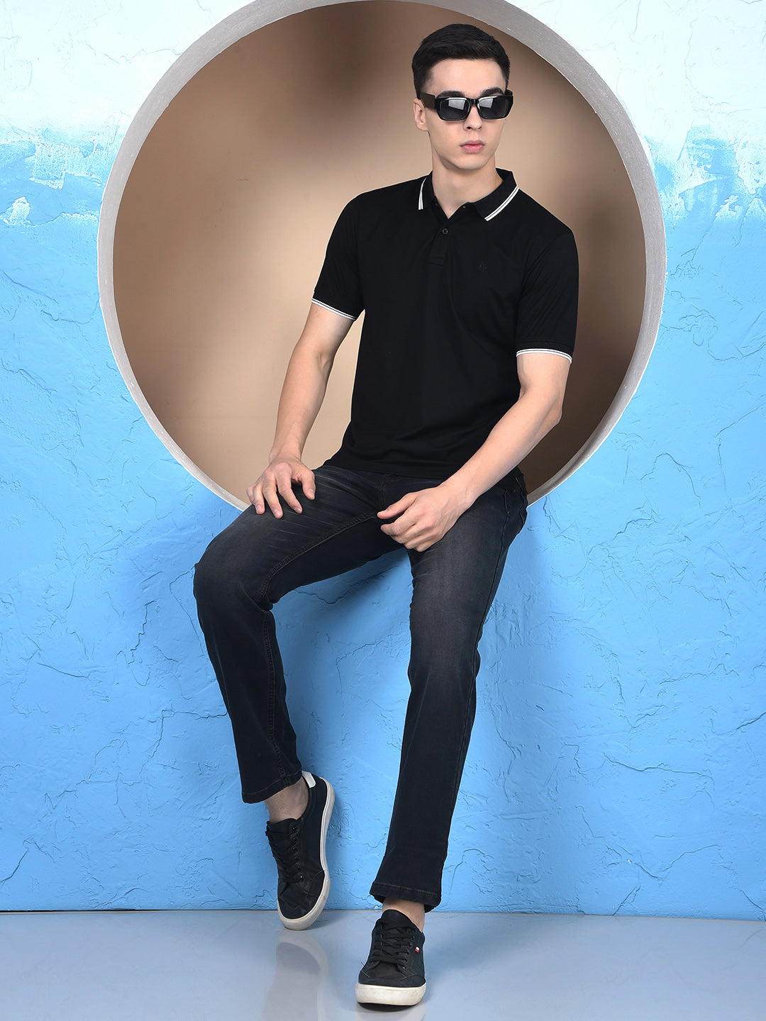 Noir Black Polo Neck T-Shirt