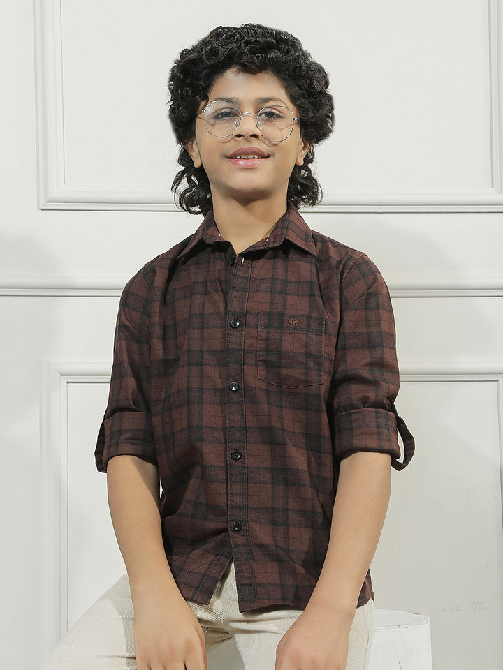 Brown Checked 100% Cotton Shirt