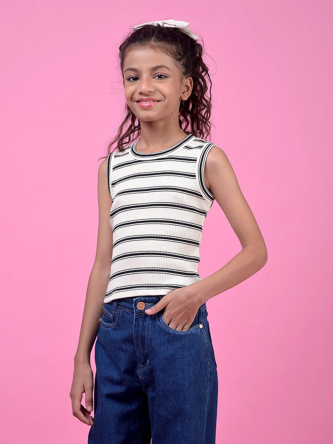 Black Horizontal Stripes Sleeveless T-Shirt