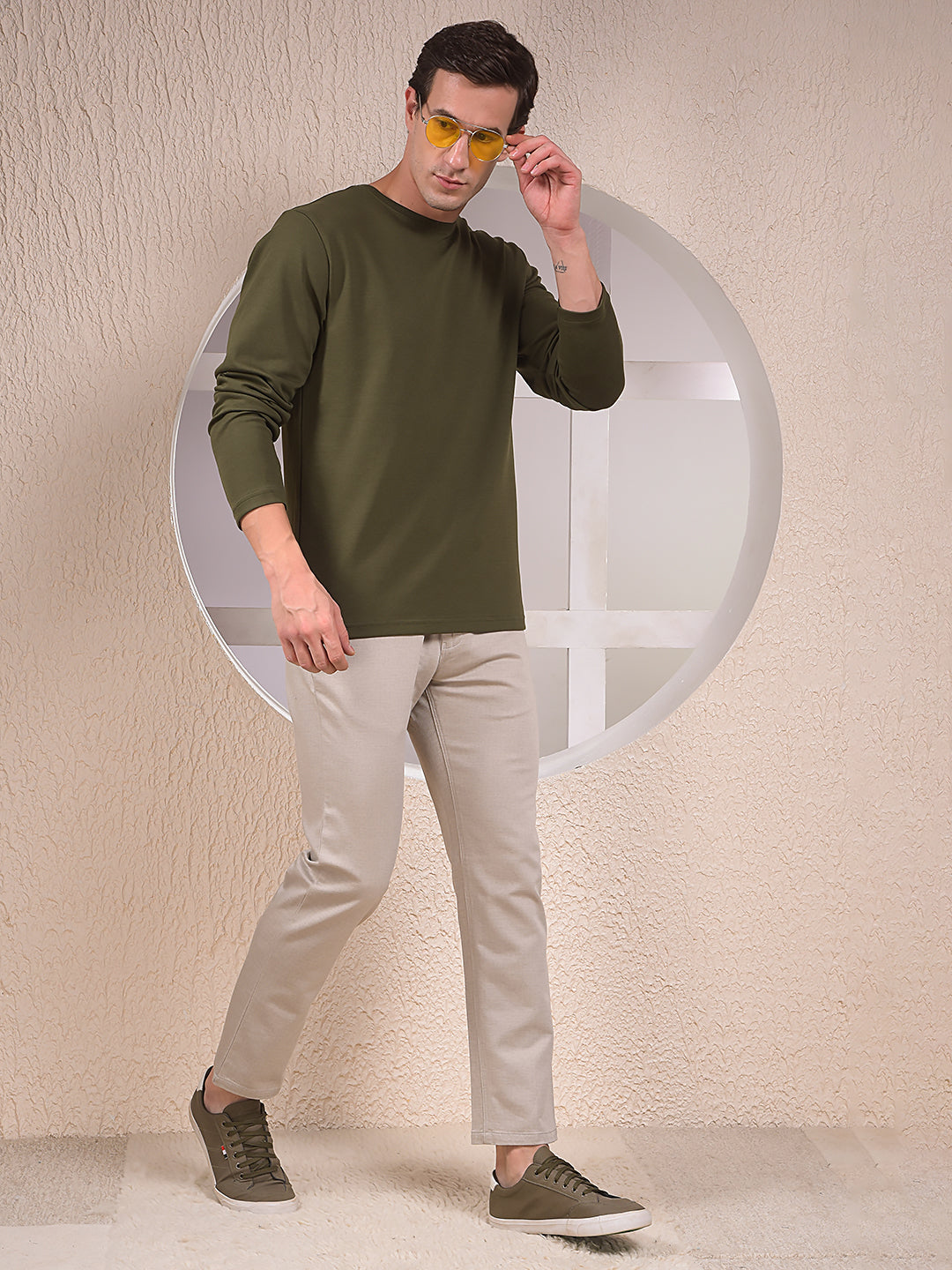 Ivory Beige Slim Trousers
